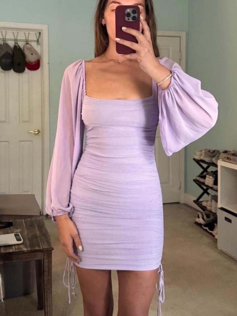 That's So Fetch lilac long sleeve bodycon mini dress- Size 6 (AU 10)